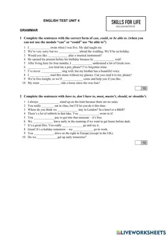 English file test unit 4 grammar