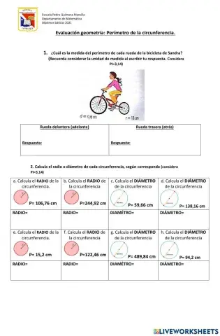 Perímetro, diámetro y radio