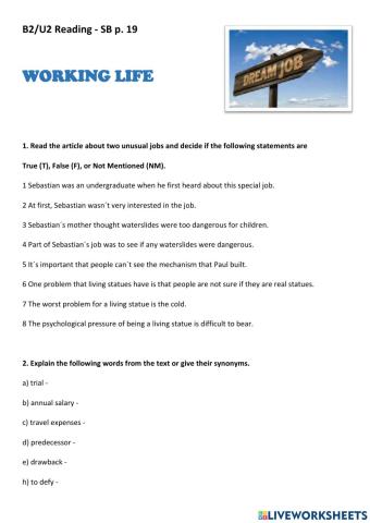 Reading - Working Life