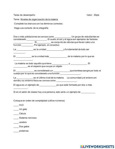 Niveles de organizaión de la materia