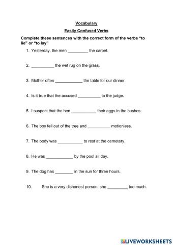 Verbs - To lie - To lay