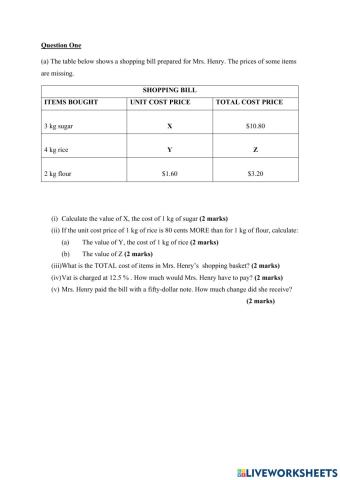 Consumer Arithmetic Assessment