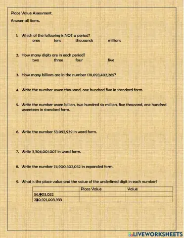 Place Value to Hundred Billion