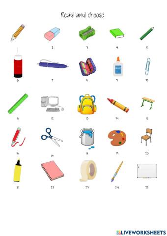 Read and choose school supplies