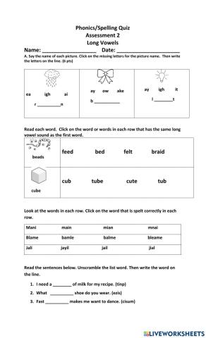 Phonics long vowel Assessment