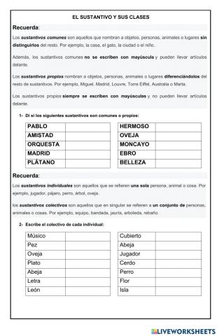 Clases de sustantivos