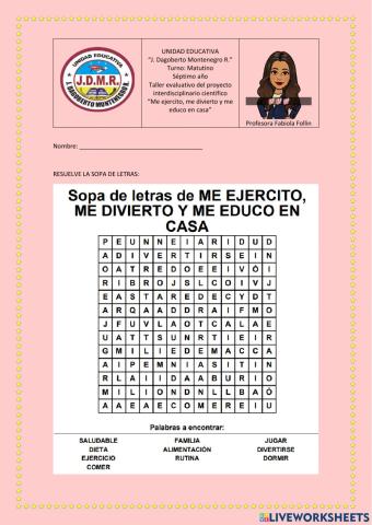 Sopa de letras Vida saludable