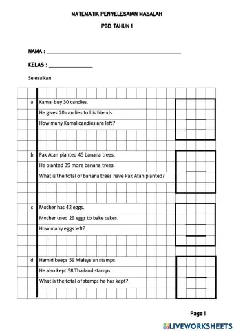 Problem Solving Addition and Subtraction within 100