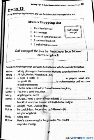 Year 4 mum's shopping list