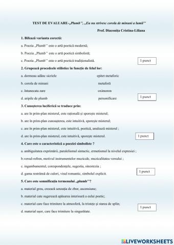 Test Plumb, Eu nu strivesc corola de minuni a lumii