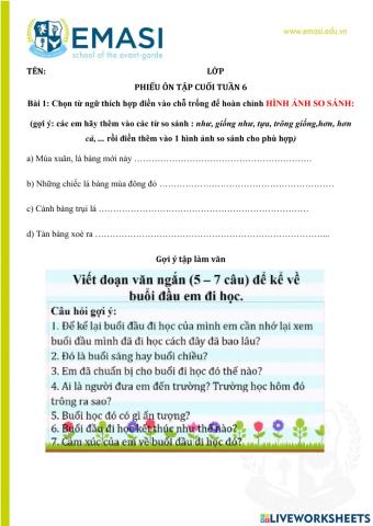 Phiếu ôn cuối tuần 6