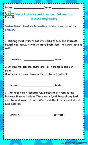 Addition and Subtraction without Regrouping