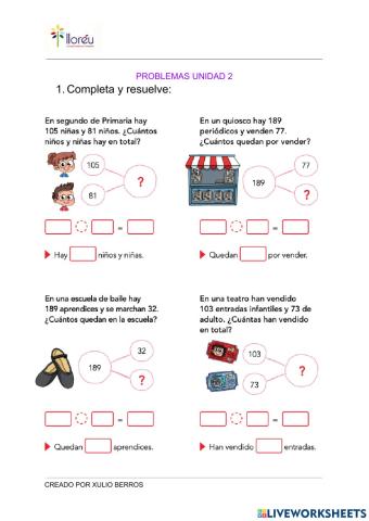 Problemas sumas y restas sin llevar.