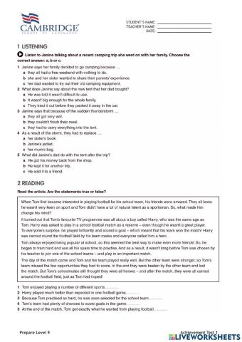 Teens 9 Achievement Test 1