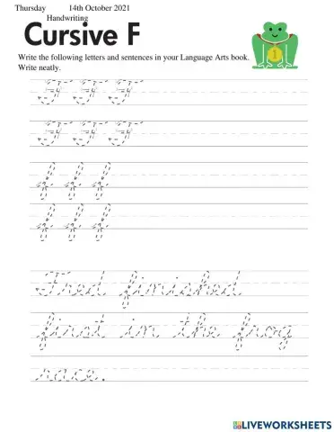 Cursive Ff Gg and Hh Worksheet