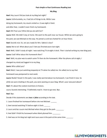 Past Simple vs Continuos Reading