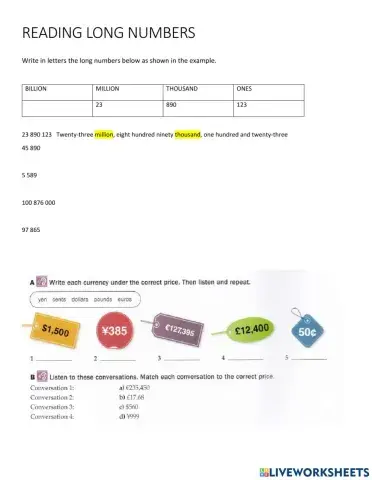 Long numbers and money