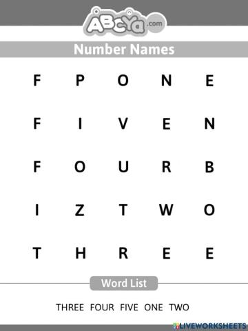 Number Name Word search