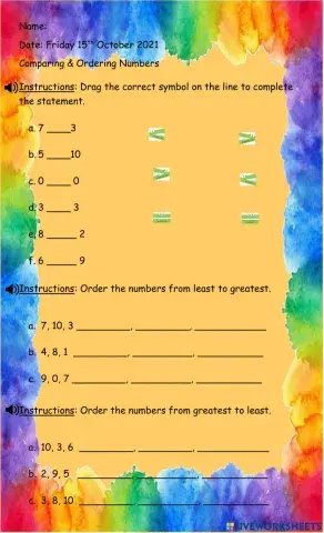 Comparing and Ordering Numbers 1 - 10