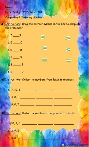 Comparing and Ordering Numbers 1 - 10