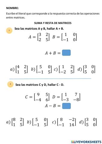 Operaciones entre matrices
