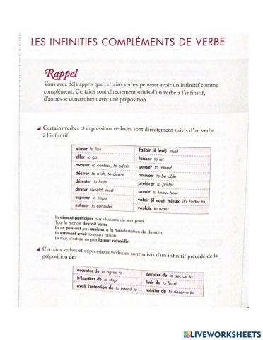 Les compléments infinitifs