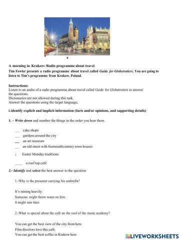 Listening assessment task 1