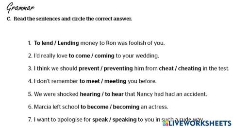 Grammar INFINITIVES AND -ING FORMS