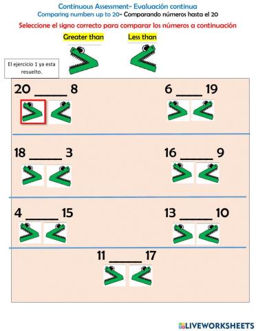 Comparing numbers up to 20