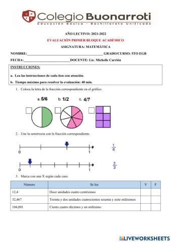Evaluación 1r bloque Matemática N.