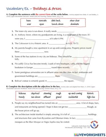 Vocabulary Ex. - Buildings and Areas