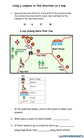 Using a compass to find directions on a map