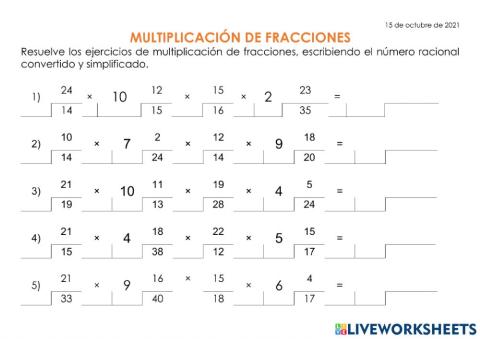 Multiplicación de4  fracciones