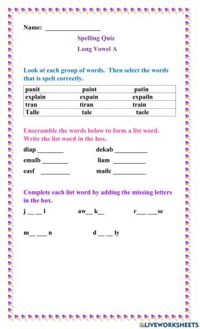 Long A Spelling Quiz