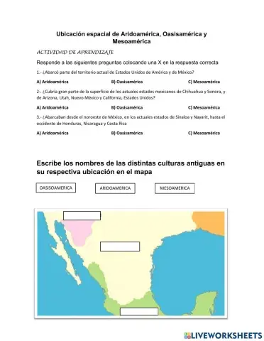 Ubicación espacial de Aridoamérica, Oasisamérica y Mesoamérica.