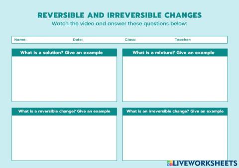 Topic 3.1 Reversible and Irreversible changes