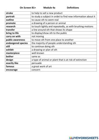 On Screen Module 4a Definitions