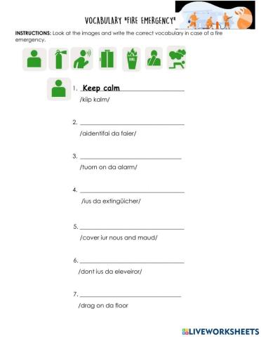 Vocabulary Fire Emergency