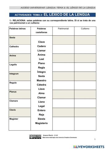 Léxico de la lengua