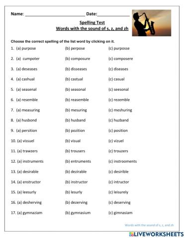 Words with the sound of s, z, and zh
