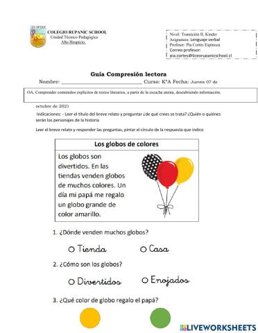 Compresión lectora globos