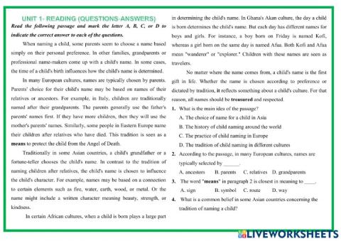 Unit 1-Reading (Questions-Answers)