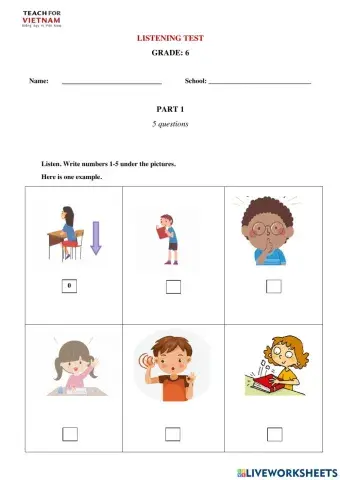 (TFV) Lớp 6-Phôi đề Listening