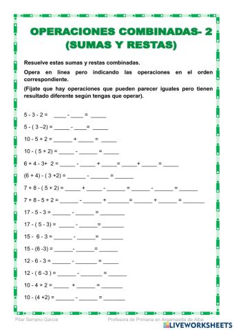 Operaciones combinadas sumas y restas-2-en línea