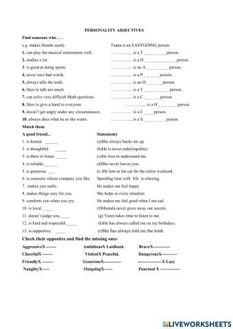 Personality adjectives