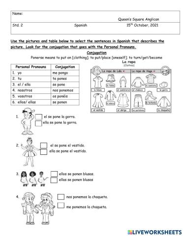 The Verb Ponerse with articles of Clothing
