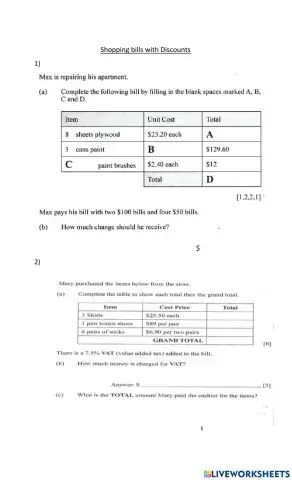 Shopping bills with discount
