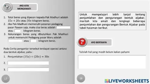 Operasi penjumlahan dan pengurangan aljabar