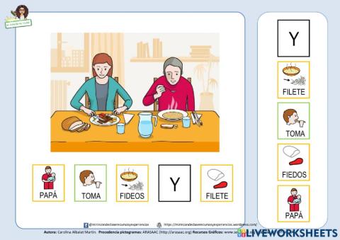 Papá toma fideos y filete