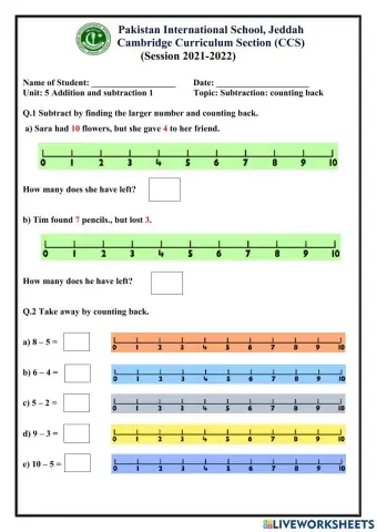 Subtraction: Counting back